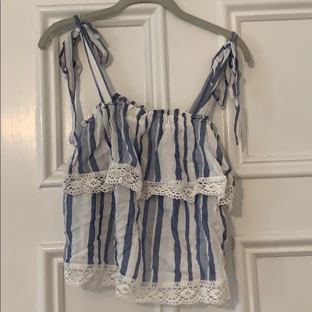 Lust + Wander Blue and White Striped Tank top